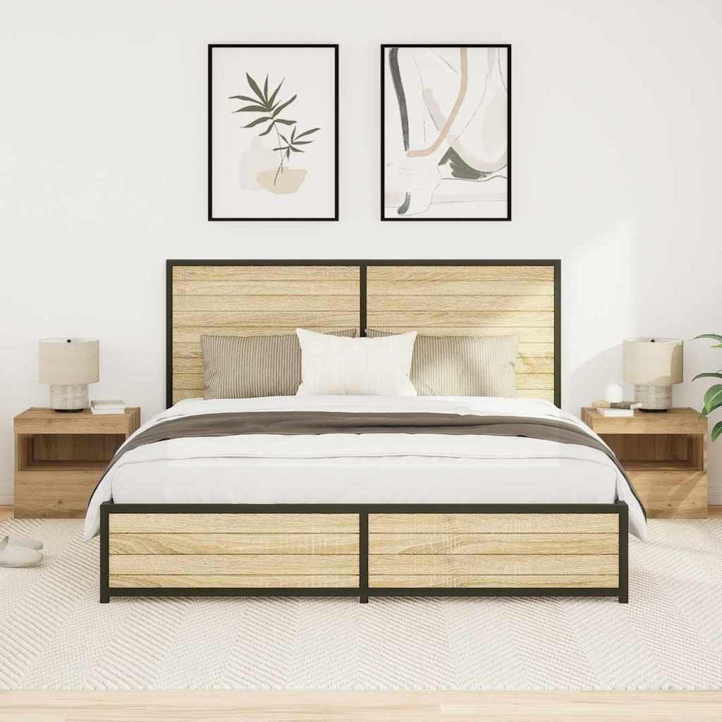 Bedside Cabinets with LED Lights 2 pcs Artisan Oak 50x40x45 cm