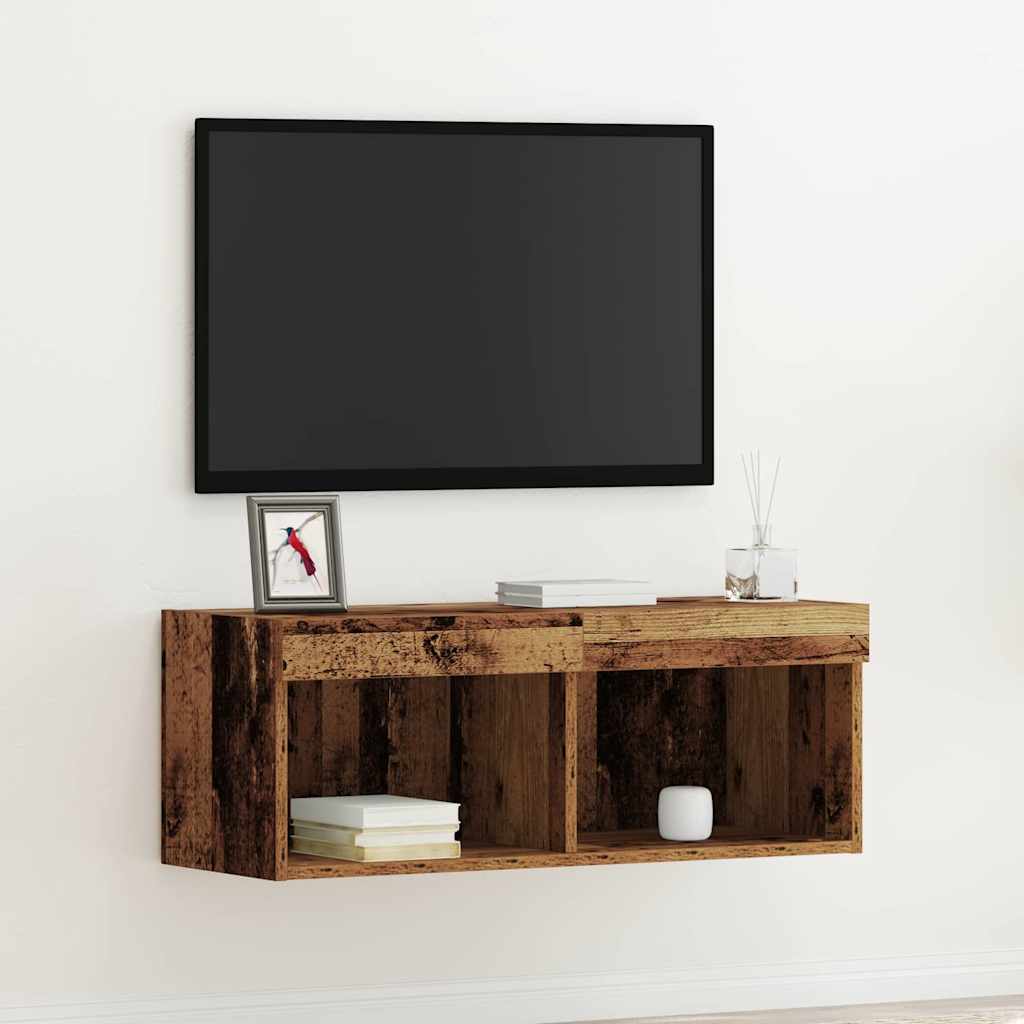 TV Wall Cabinet with LED Lights Old Wood 80x30x30 cm