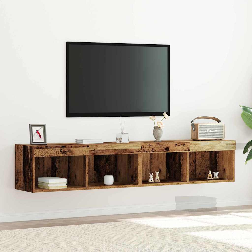 TV Wall Cabinets with LED Lights 2 pcs Old Wood 80x30x30 cm