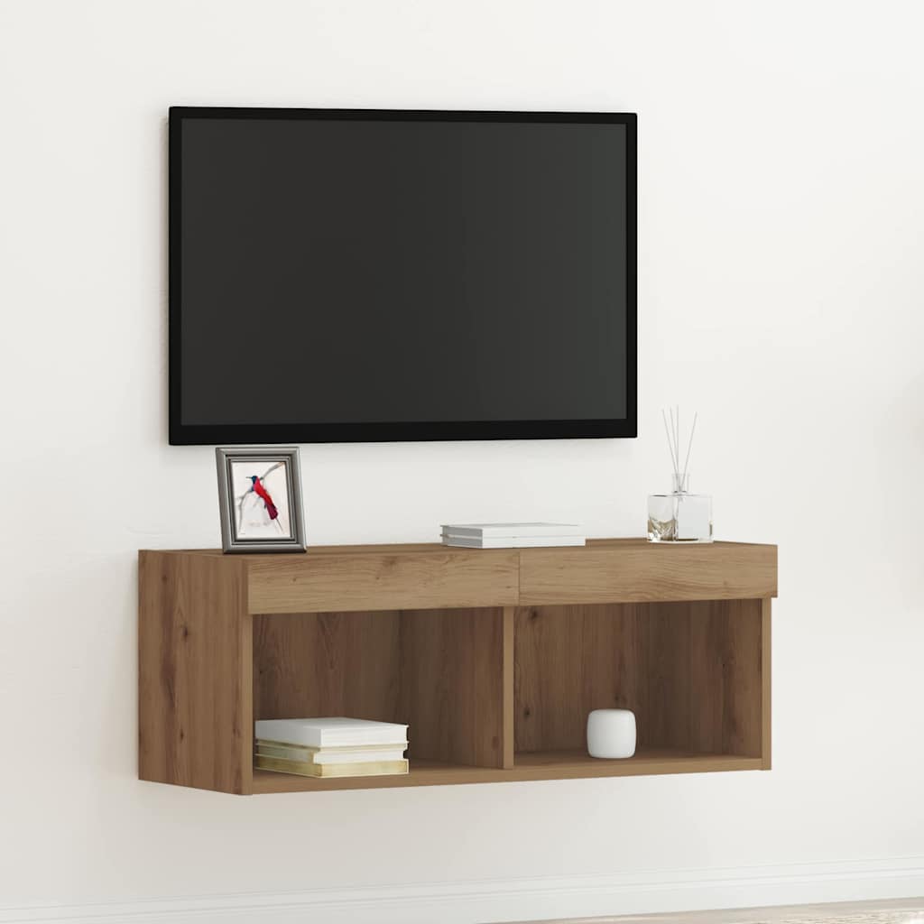 TV Wall Cabinet with LED Lights Artisan Oak 80x30x30 cm