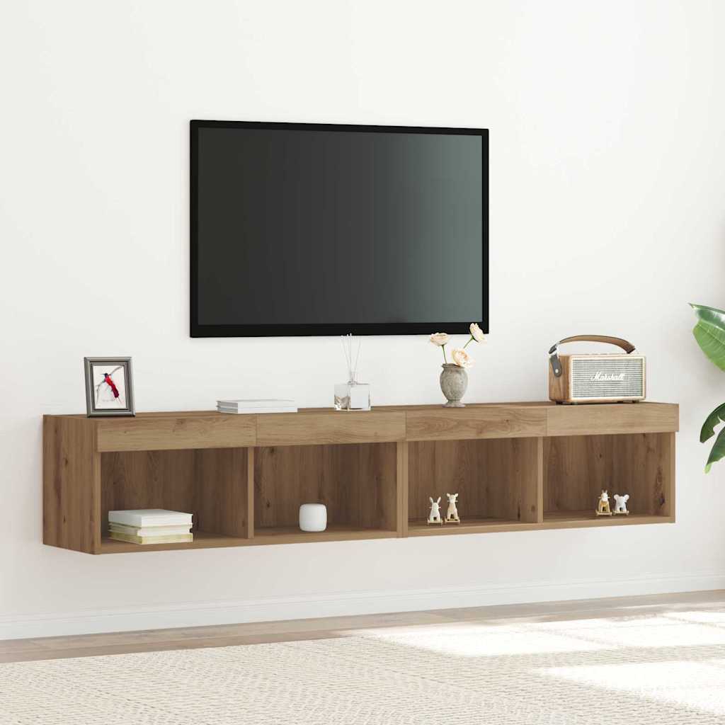 TV Wall Cabinets with LED Lights 2 pcs Artisan Oak 80x30x30 cm