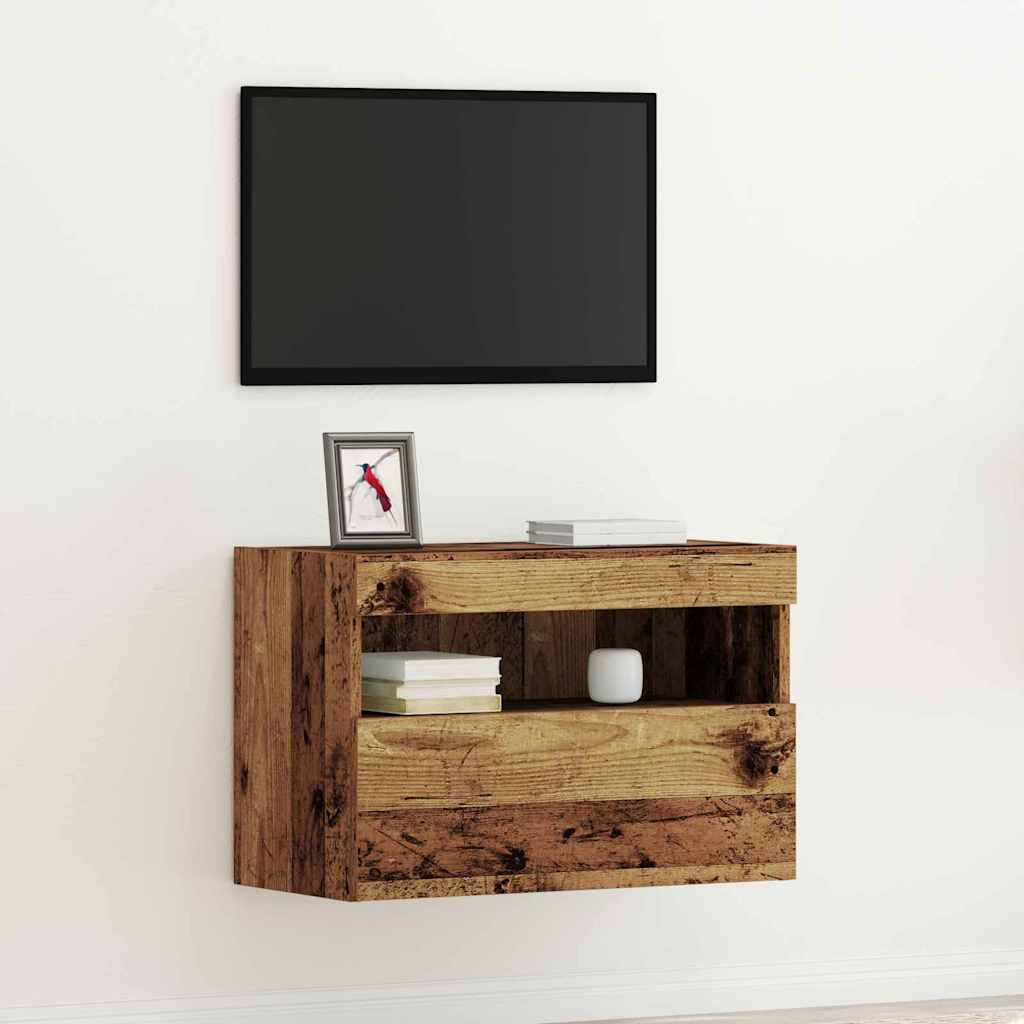 TV Wall Cabinet with LED Lights Old Wood 60x30x40 cm
