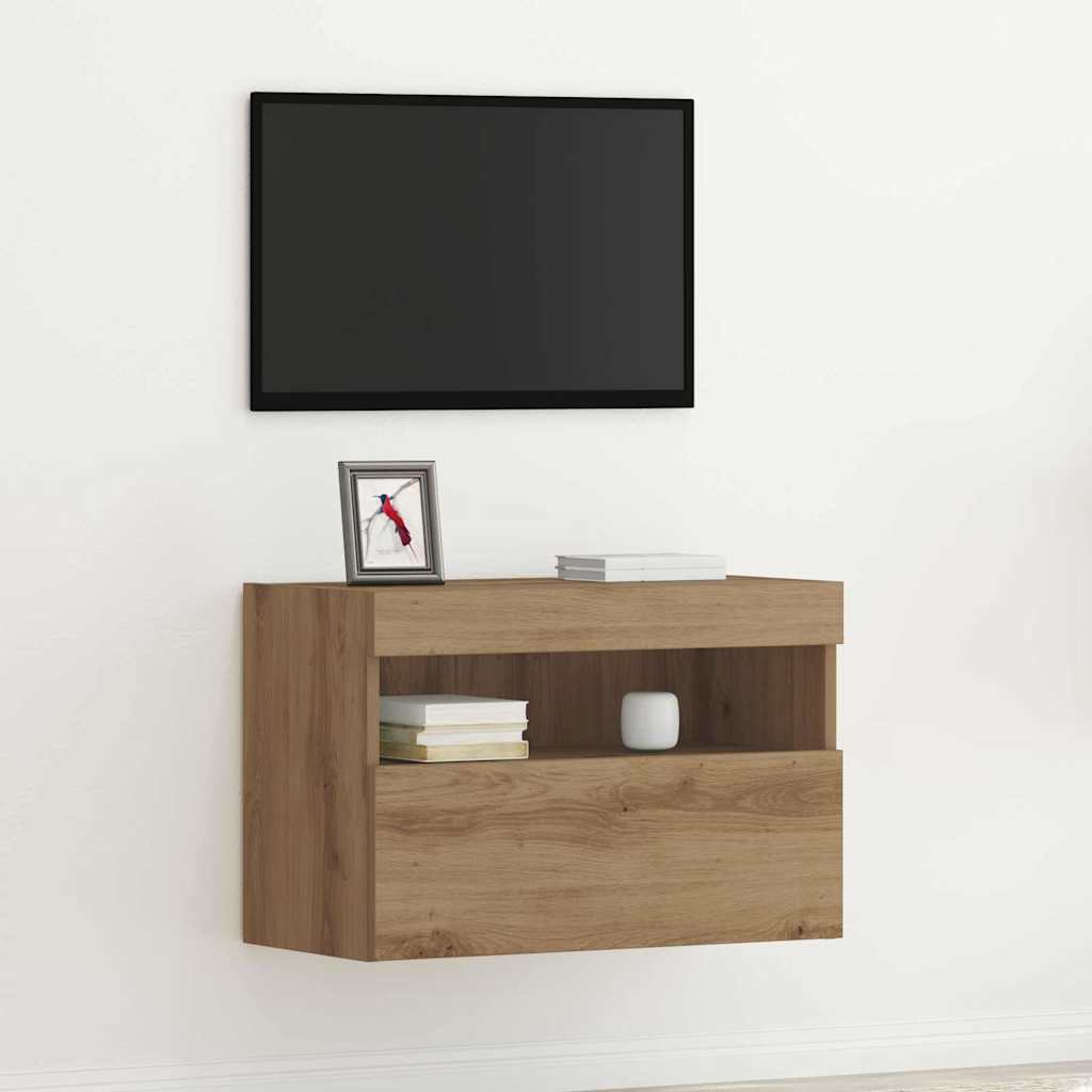 TV Wall Cabinet with LED Lights Artisan Oak 60x30x40 cm