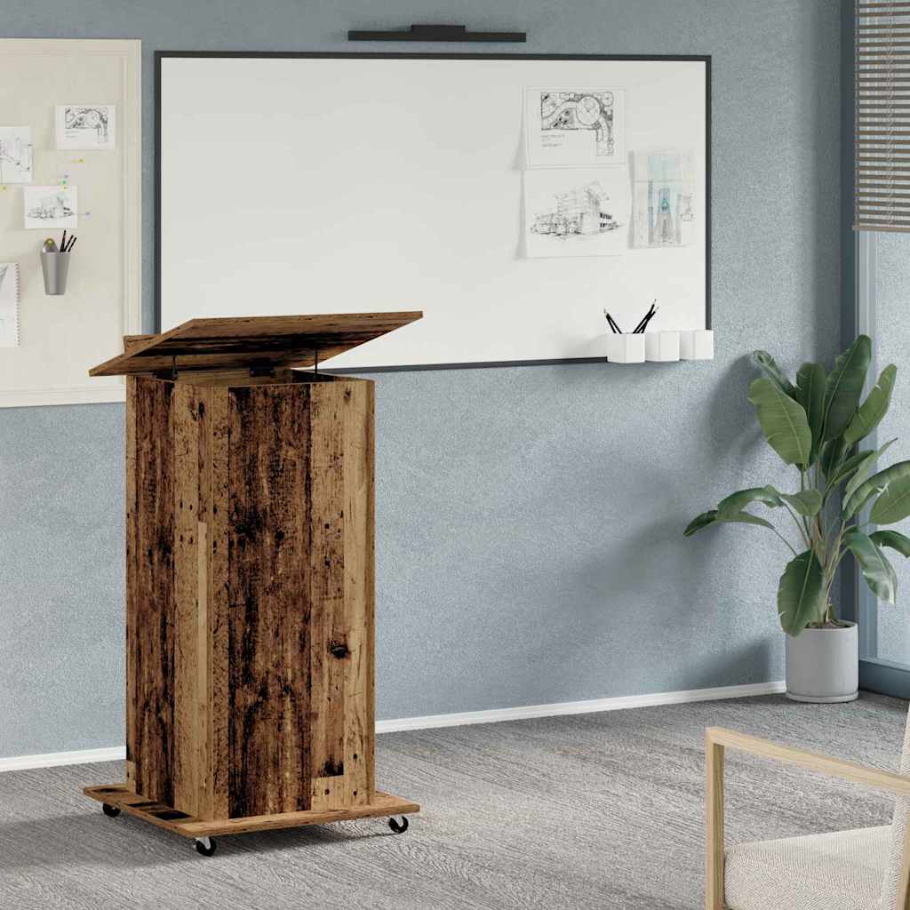 Lectern Podium with Wheels Old Wood Engineered Wood