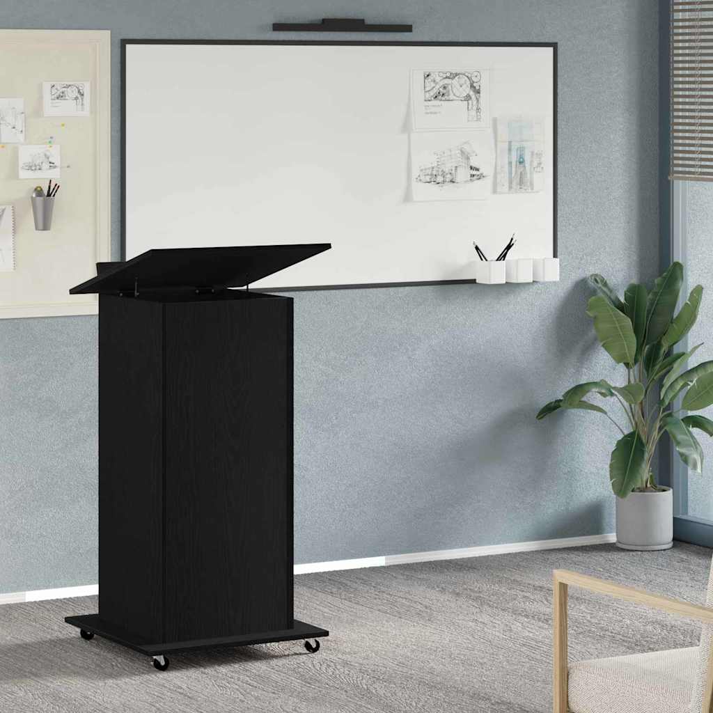 Lectern Podium with Wheels Black Oak Engineered Wood