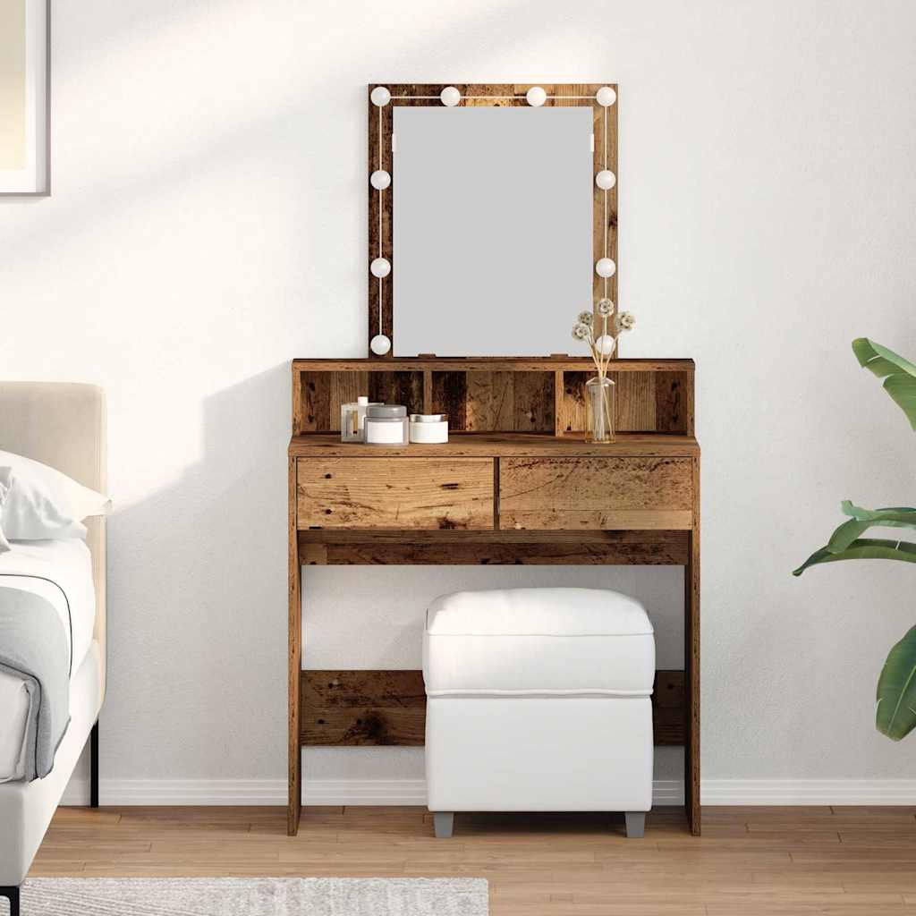Dressing Table with Mirror&LED Lights Old Wood Engineered Wood