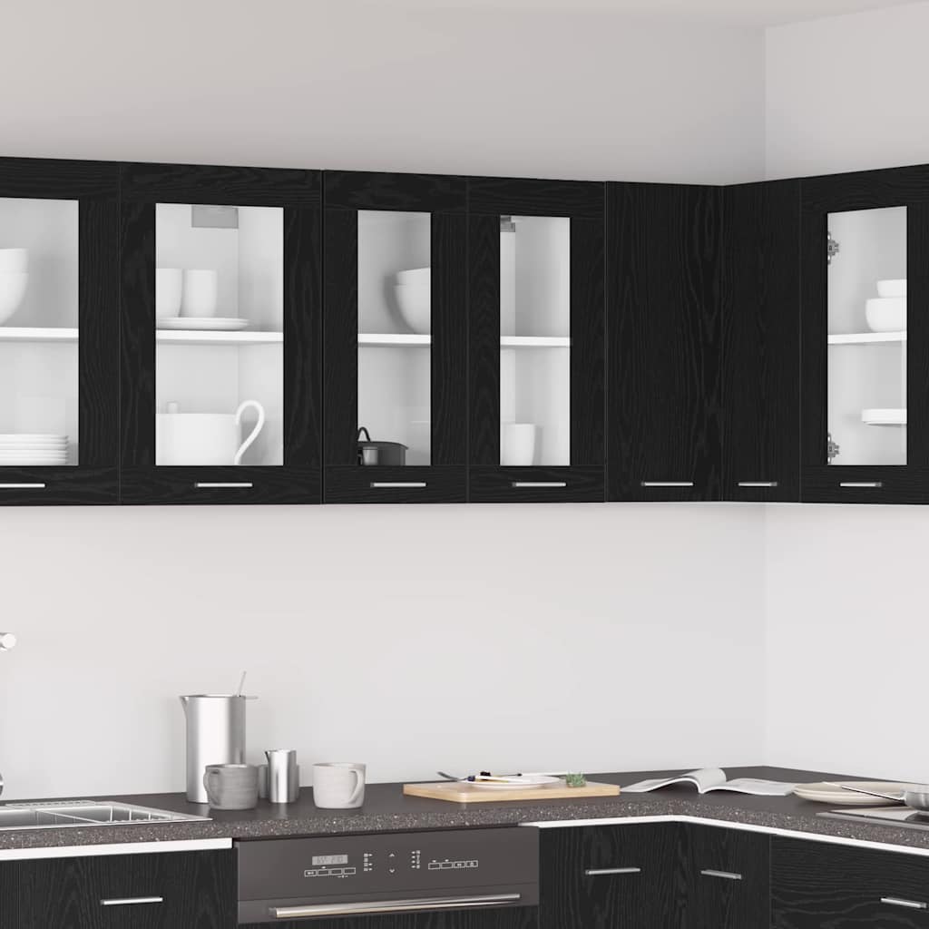 Hanging Glass Cabinet in Black Oak - 60x31x60 cm, Made from Engineered Wood