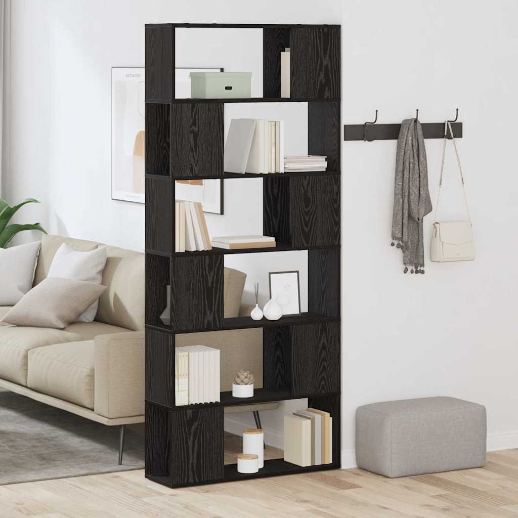 Book Shelf Black Oak 80x24x186 cm Engineered Wood