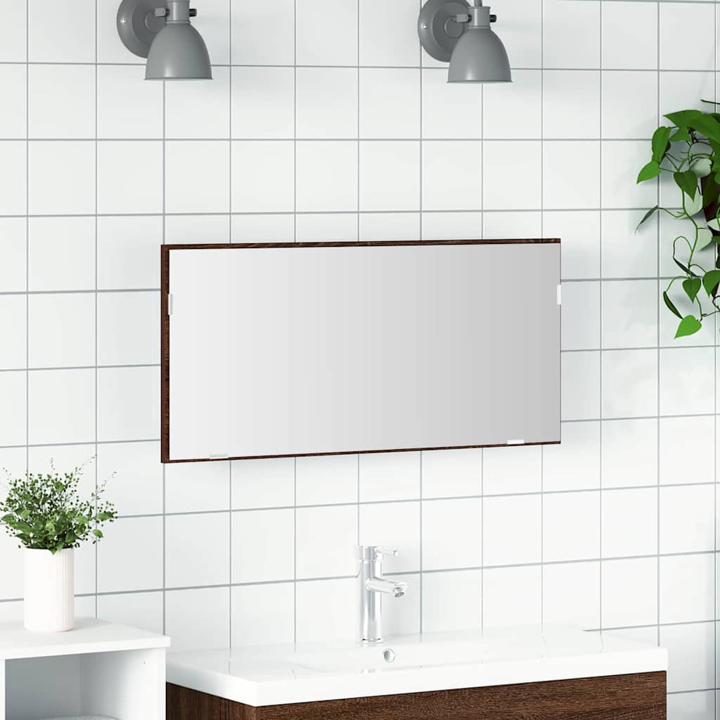Bathroom Mirror Cabinet with LED Light Brown Oak 80x37 cm