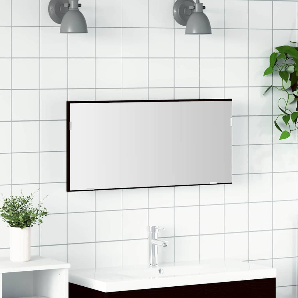 Bathroom Mirror Cabinet with LED Light Black Oak 80x37 cm