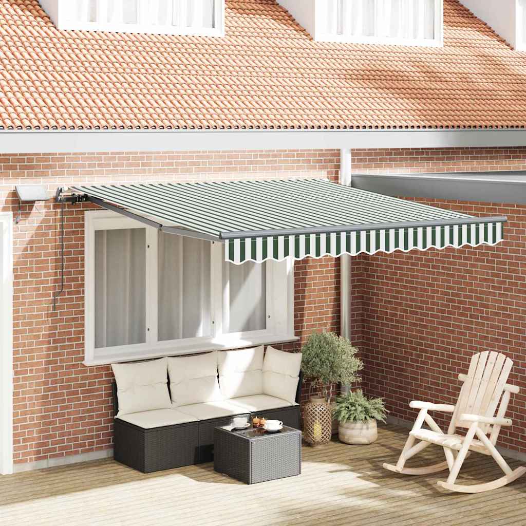 Manual Retractable Awning with LED Green and White 300x250 cm