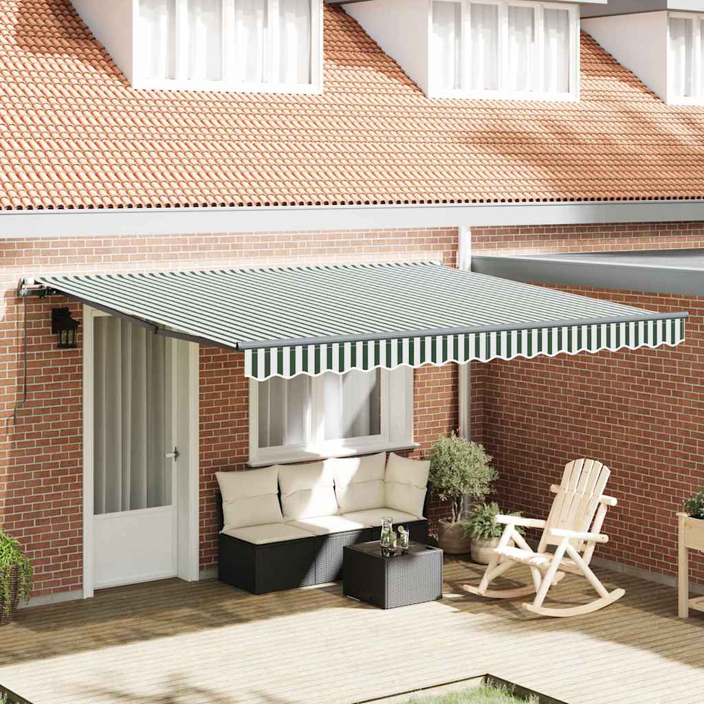 Manual Retractable Awning Green and White 400x300 cm