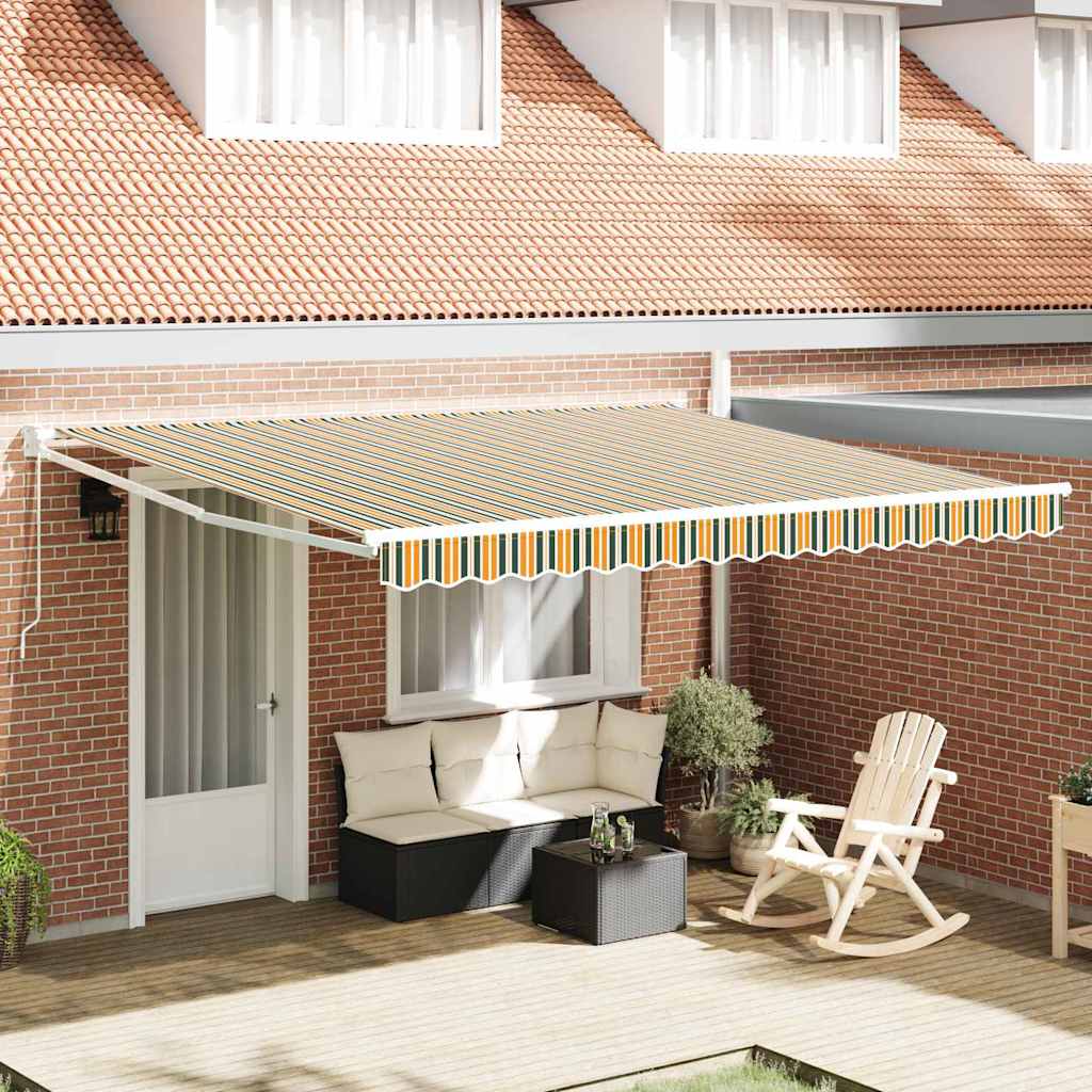 Manual Retractable Awning Green and White 400x350 cm
