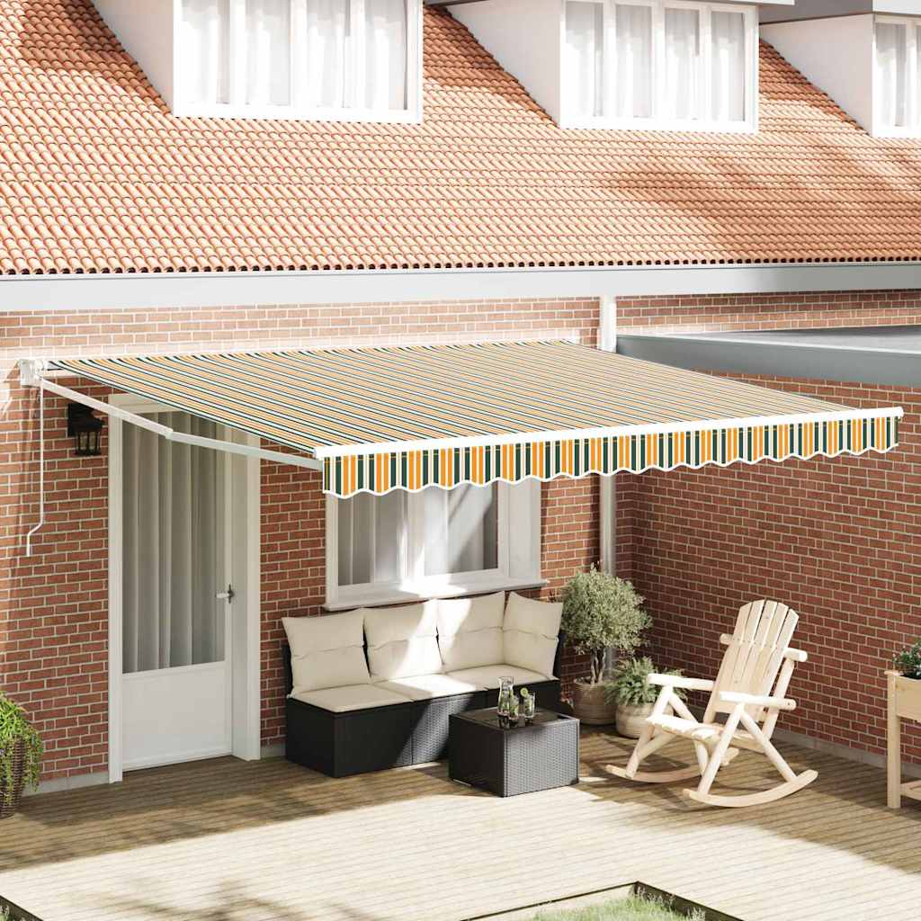 Manual Retractable Awning with LED Green and White 400x350 cm