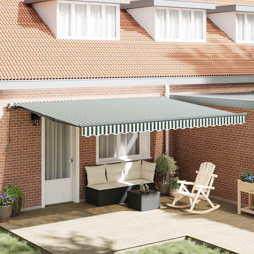 Manual Retractable Awning Green and White 450x350 cm