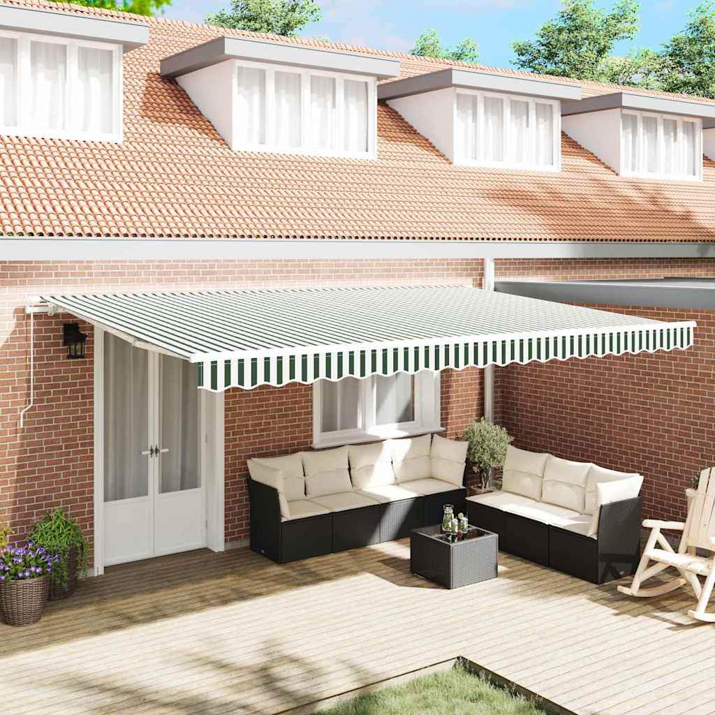 Manual Retractable Awning Green and White 500x300 cm