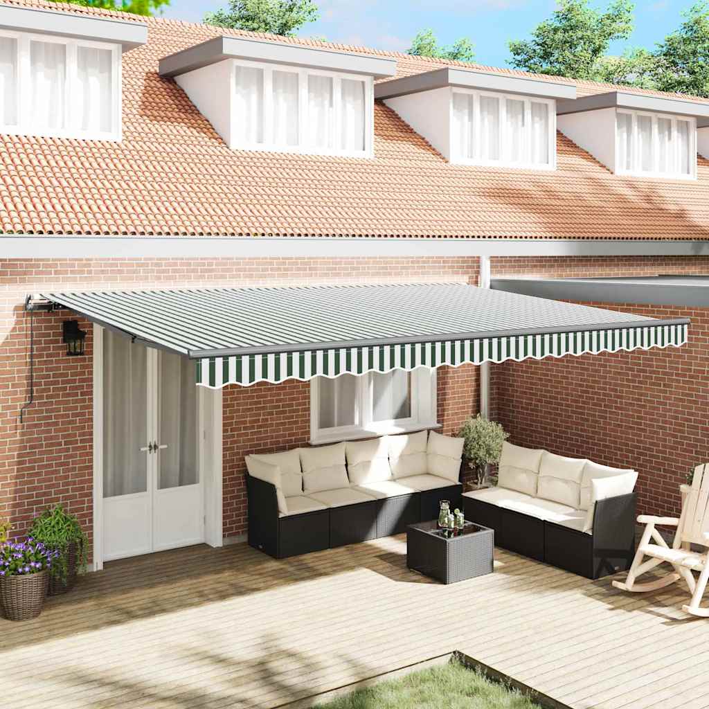 Manual Retractable Awning Green and White 500x300 cm