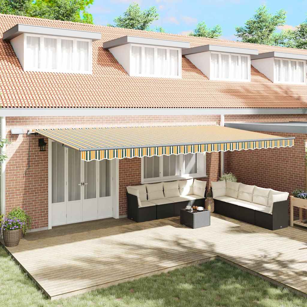 Manual Retractable Awning with LED Green and Yellow 600x300 cm