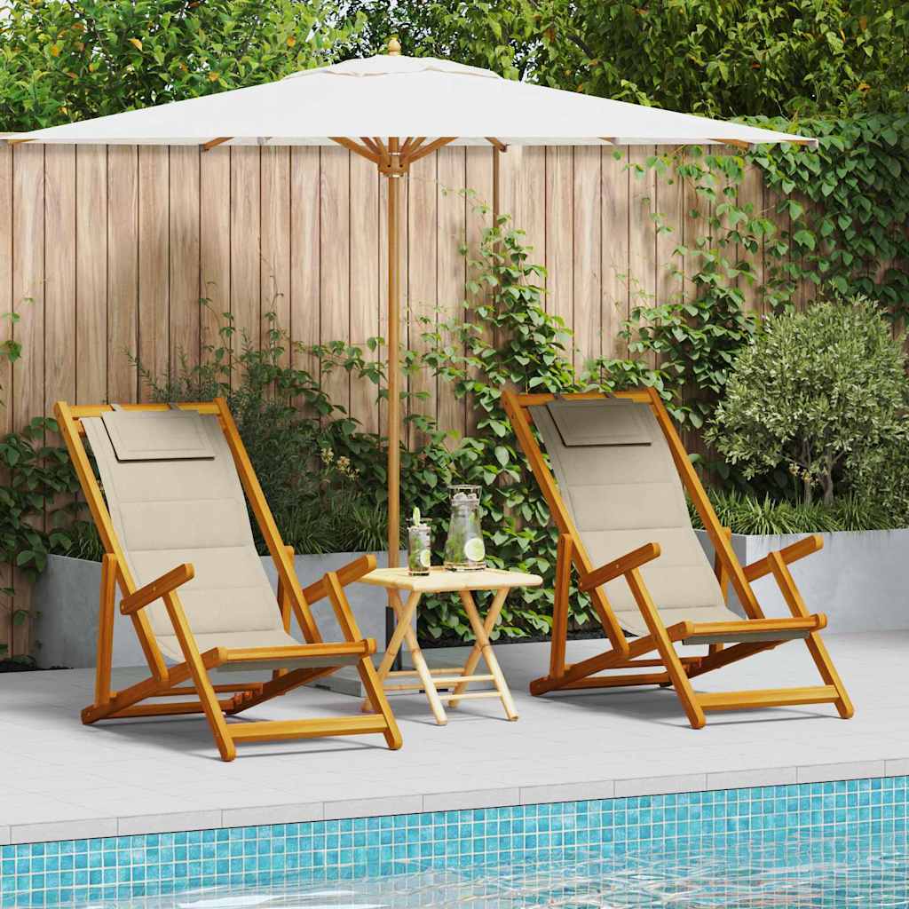 BETON Beach Chair with Cushion 2 pcsxx Solid Acacia Wood - Brown