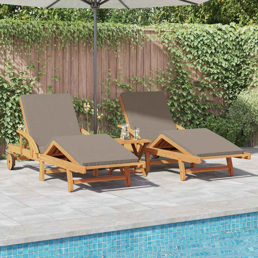 BETON Sun Lounger Reclining 3 pcs Taupe Solid Acacia Wood