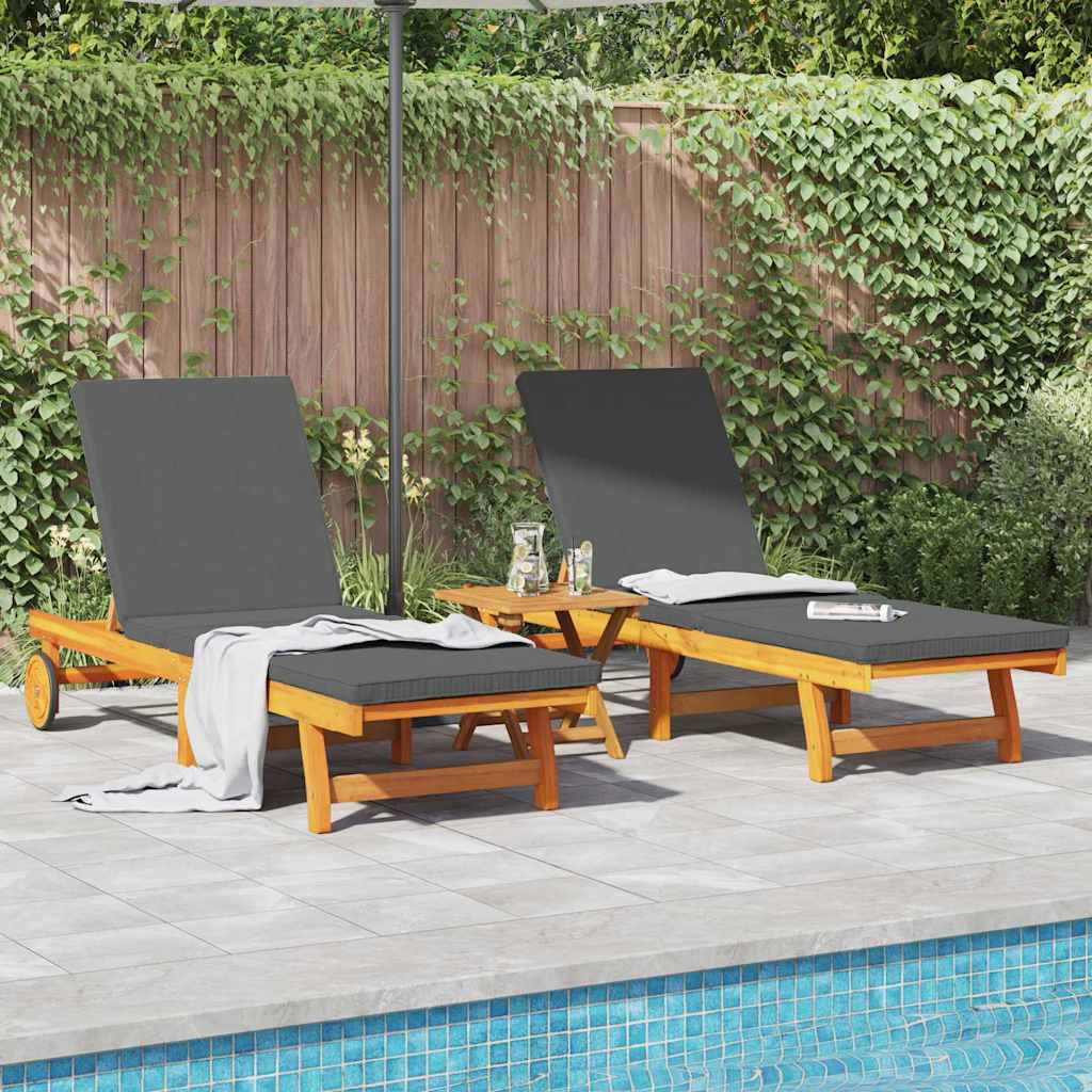 BETON Sun Lounger Reclining 2-person 2 pcs Solid Acacia Wood - Brown