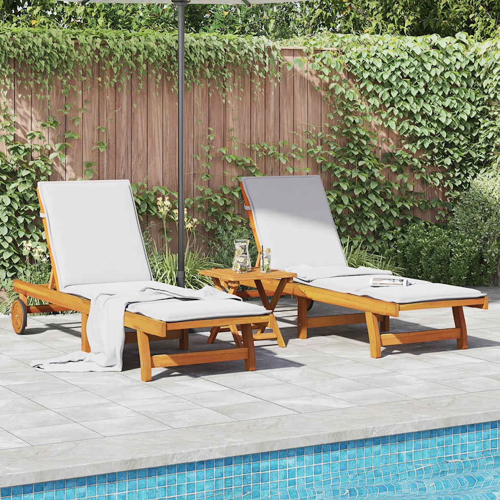 BETON Sun Loungers 2 pcs with Table Solid Acacia Wood