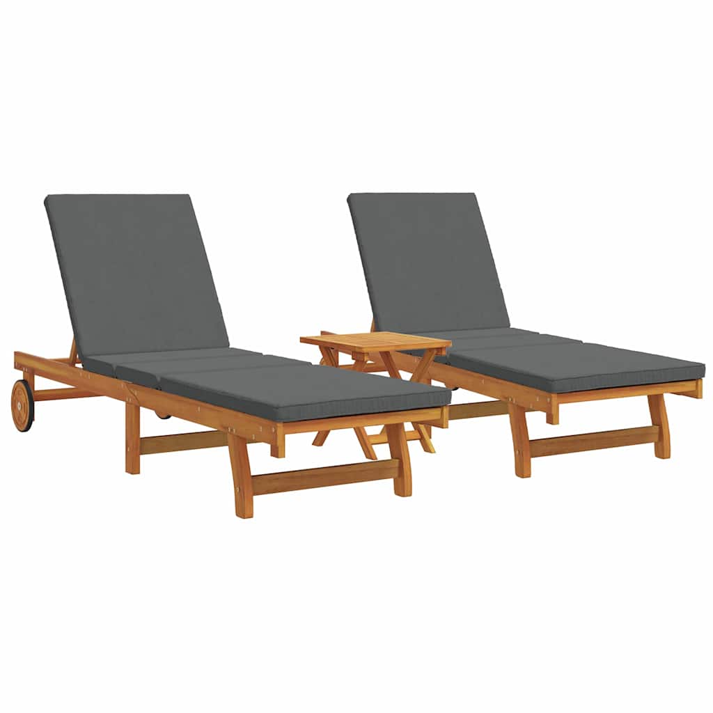 BETON Sun Lounger Reclining 2-person 3 pcs Solid Acacia Wood - Brown