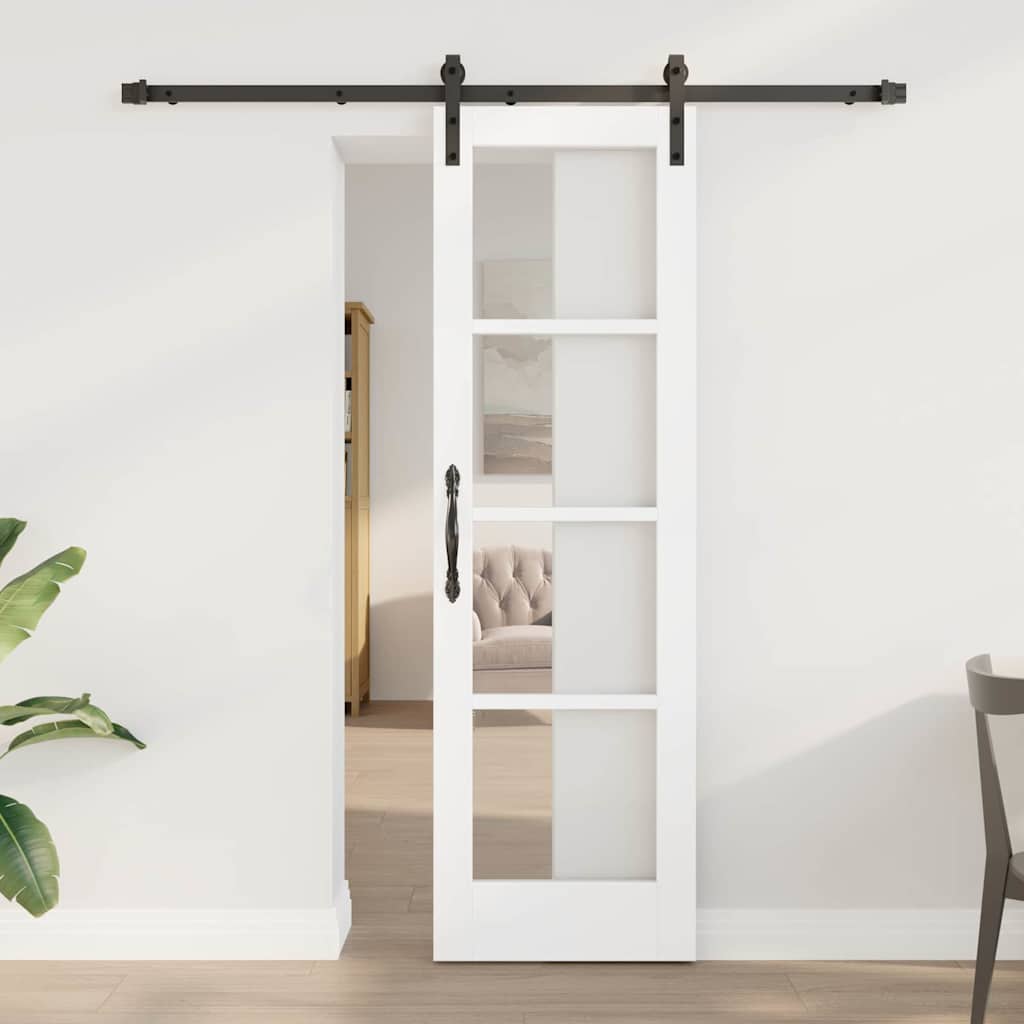 Sliding Door with Hardware Set 'ORKDAL'White Solid Wood & Glass