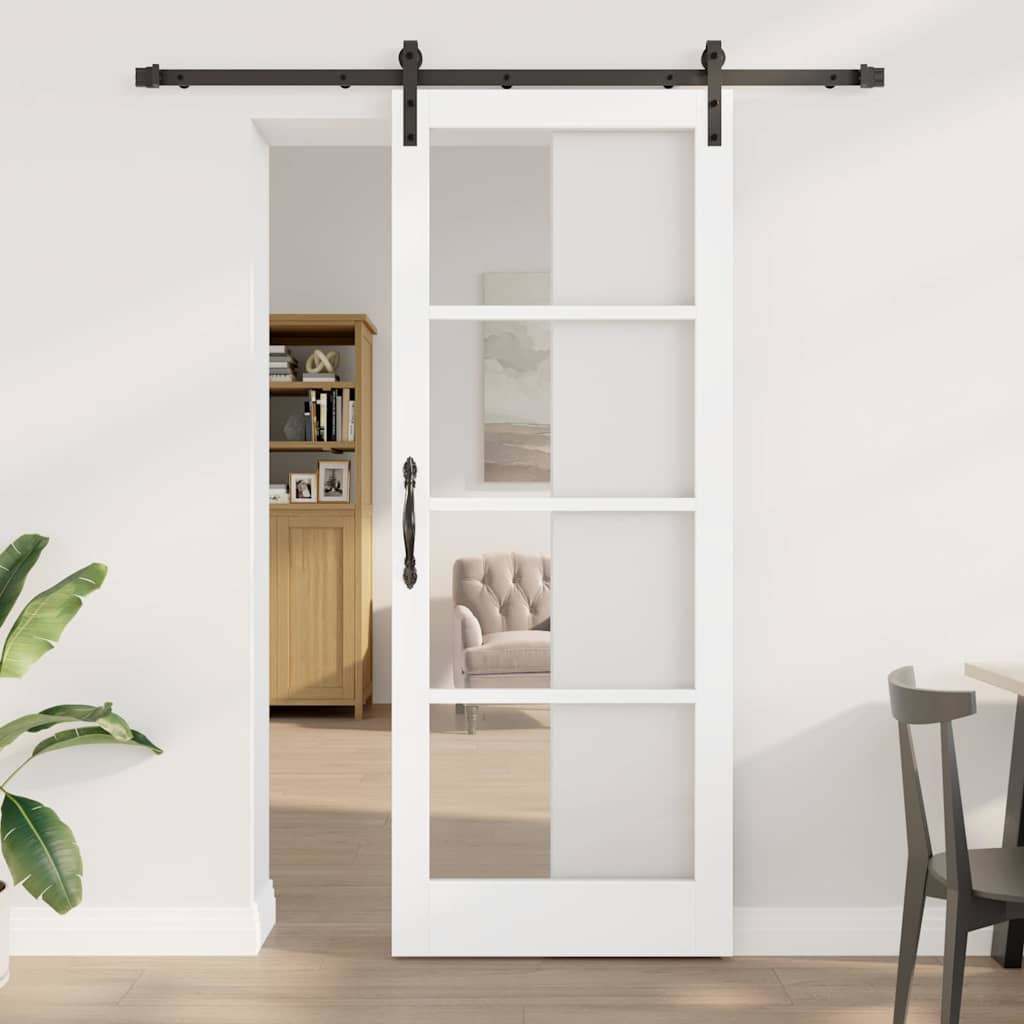 Sliding Door with Hardware Set 'ORKDAL'White Solid Wood & Glass