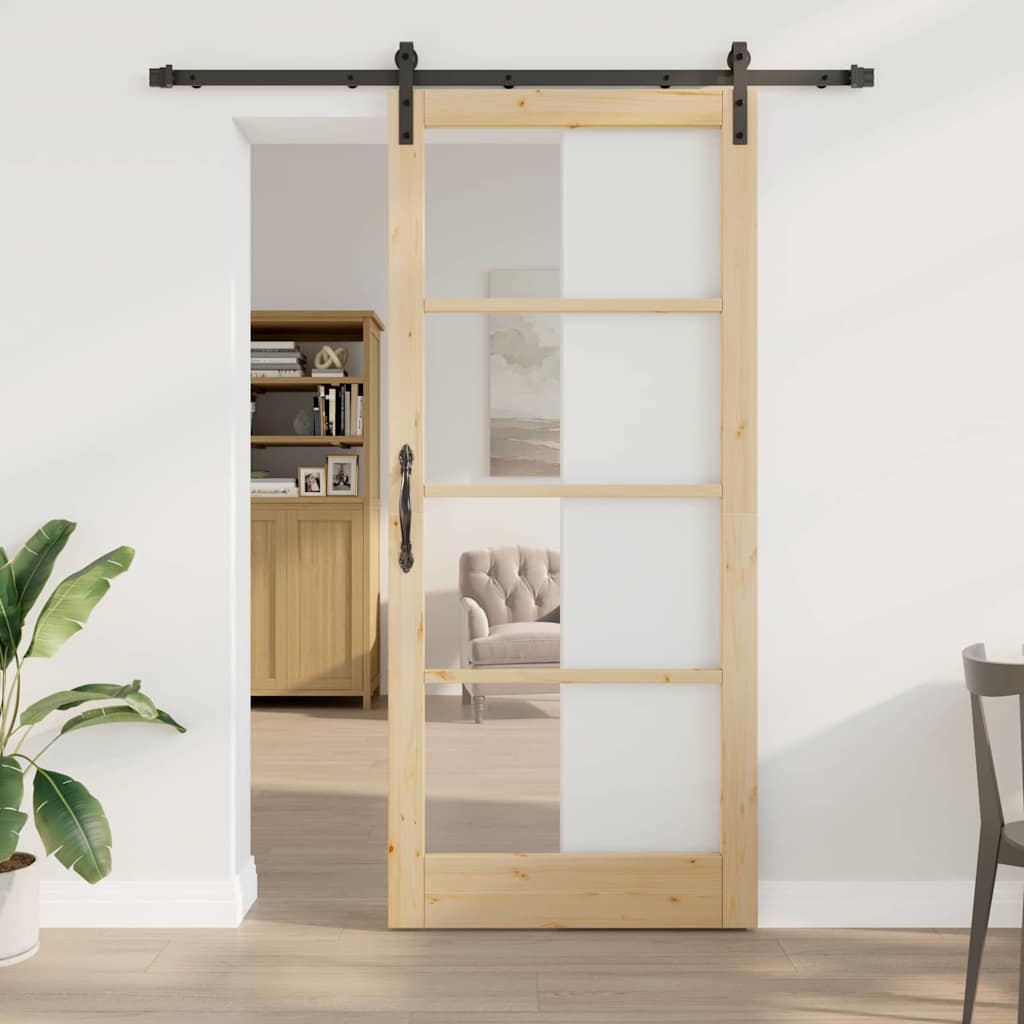 Sliding Door with Hardware Set 'ORKDAL'Solid Wood & Glass