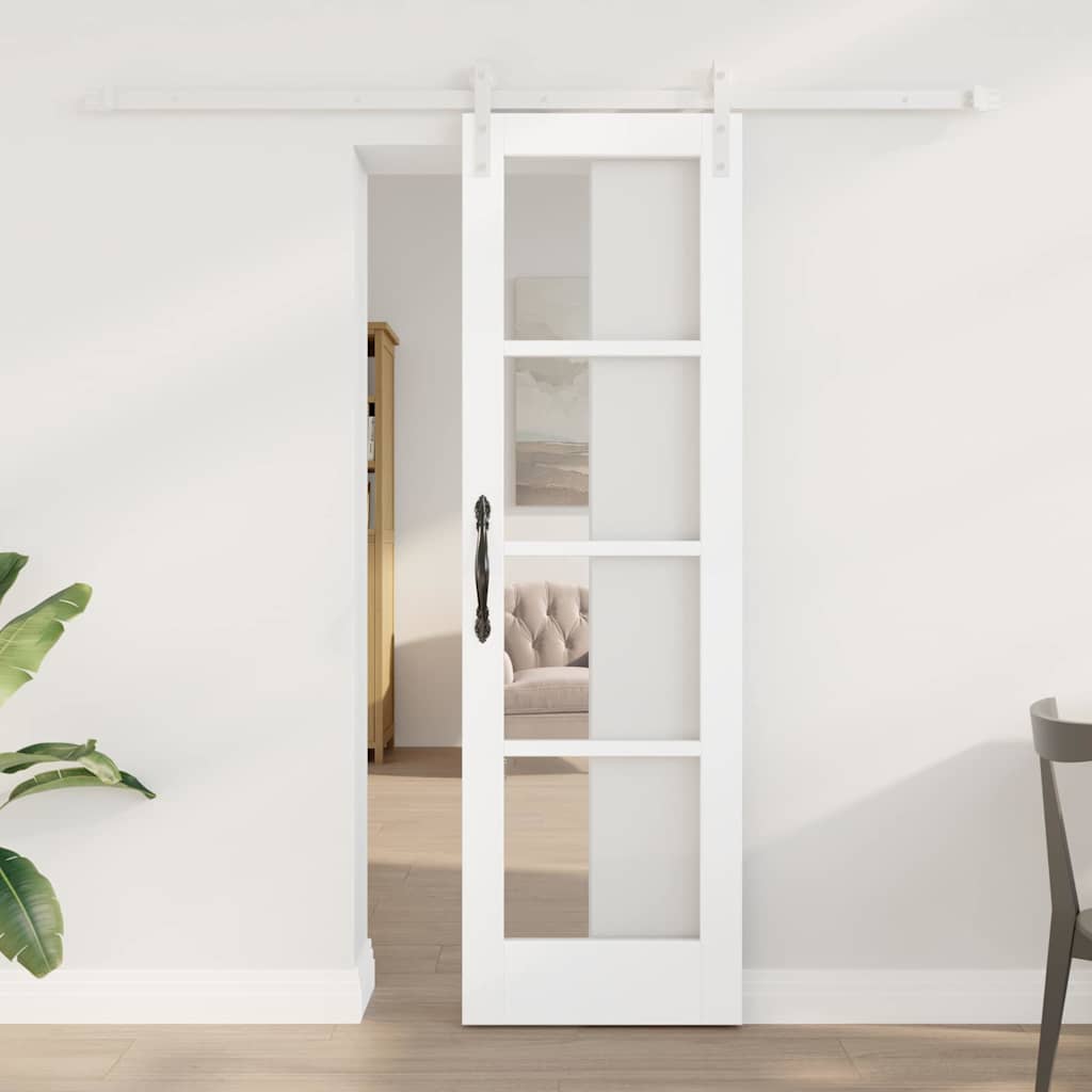 Sliding Door with Hardware Set 'ORKDAL'White Solid Wood & Glass