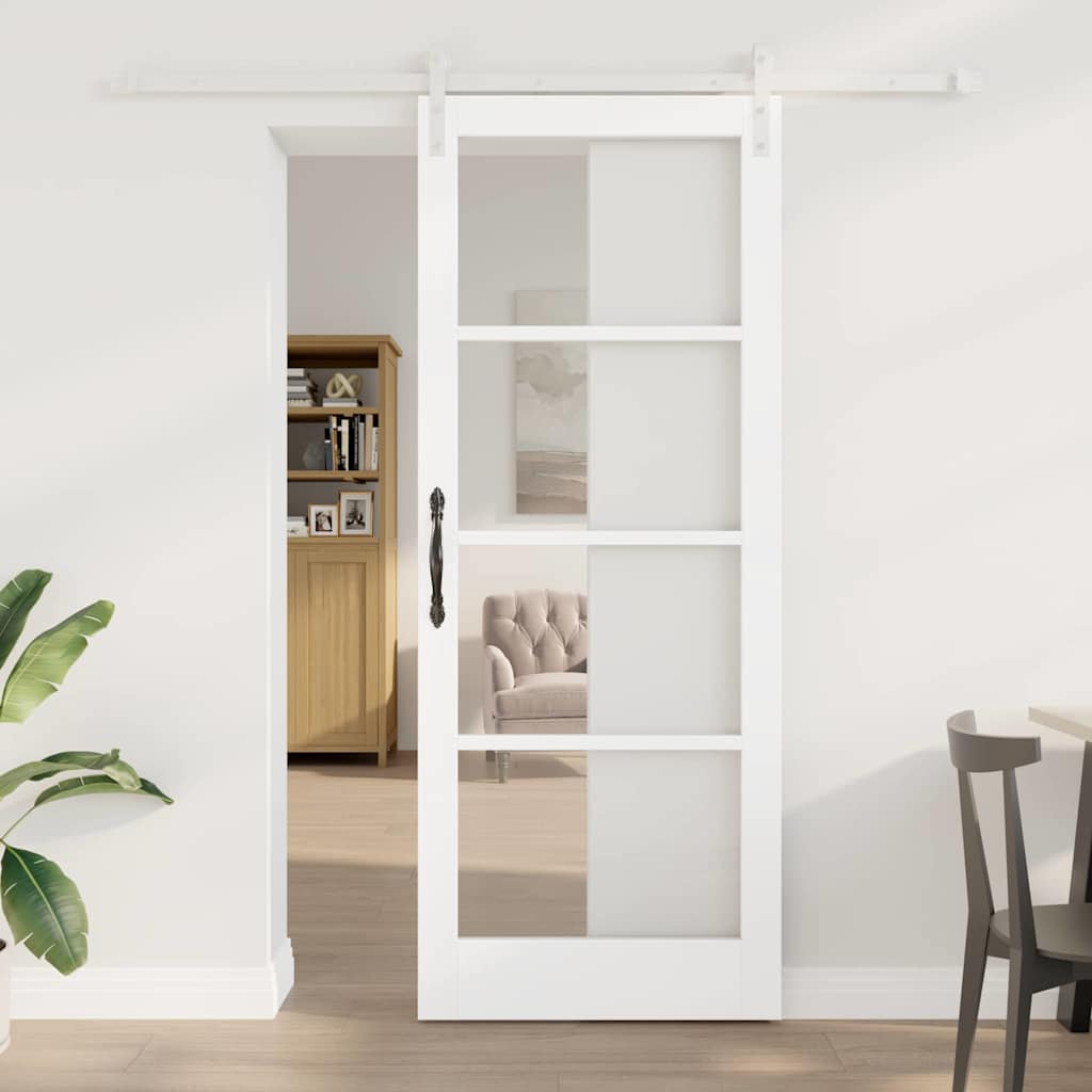 Sliding Door with Hardware Set "ORKDAL" White Solid Wood & Glass