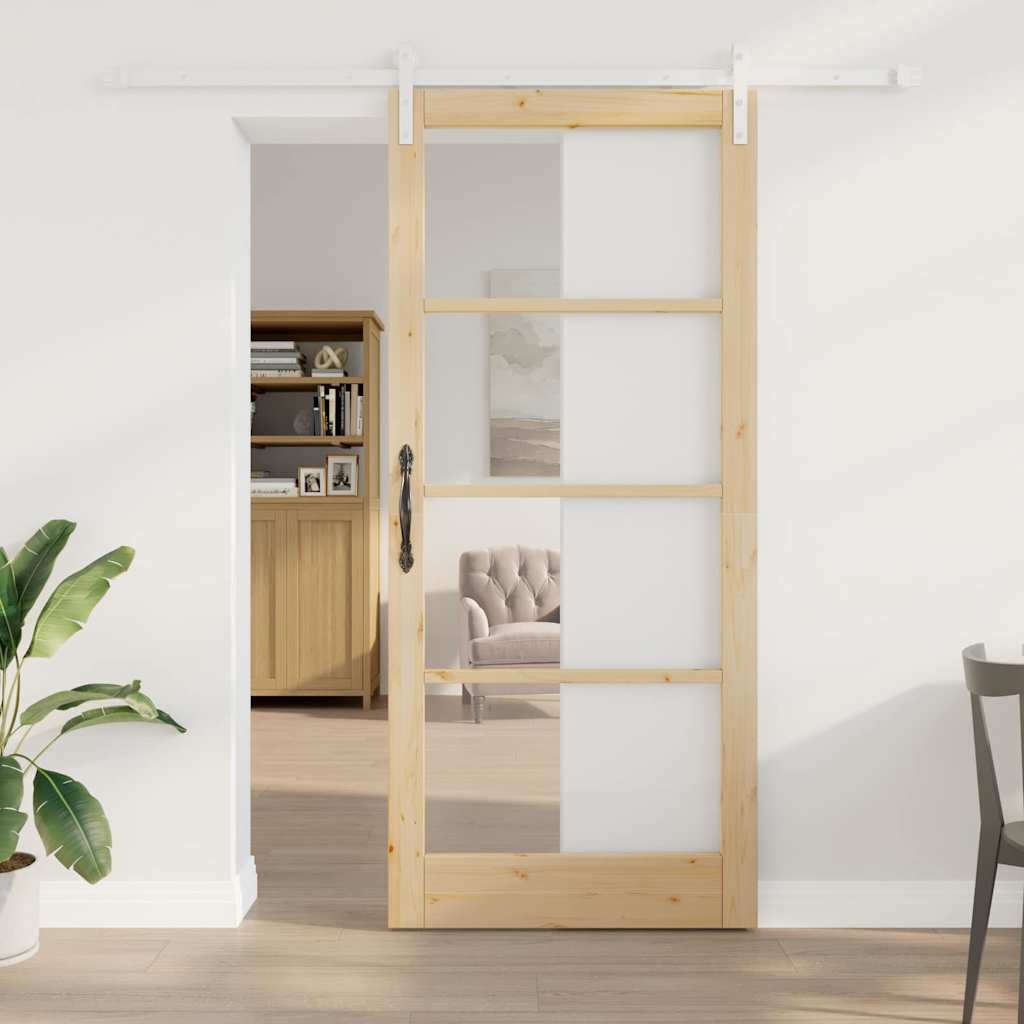 Sliding Door with Hardware Set "ORKDAL" Solid Wood & Glass