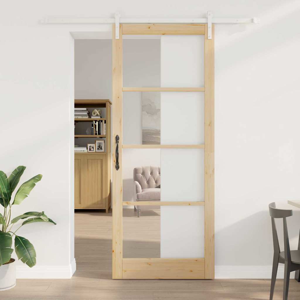 Sliding Door with Hardware Set "ORKDAL" Solid Wood & Glass