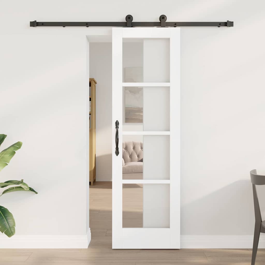 Sliding Door with Hardware Set 'ORKDAL'White Solid Wood & Glass