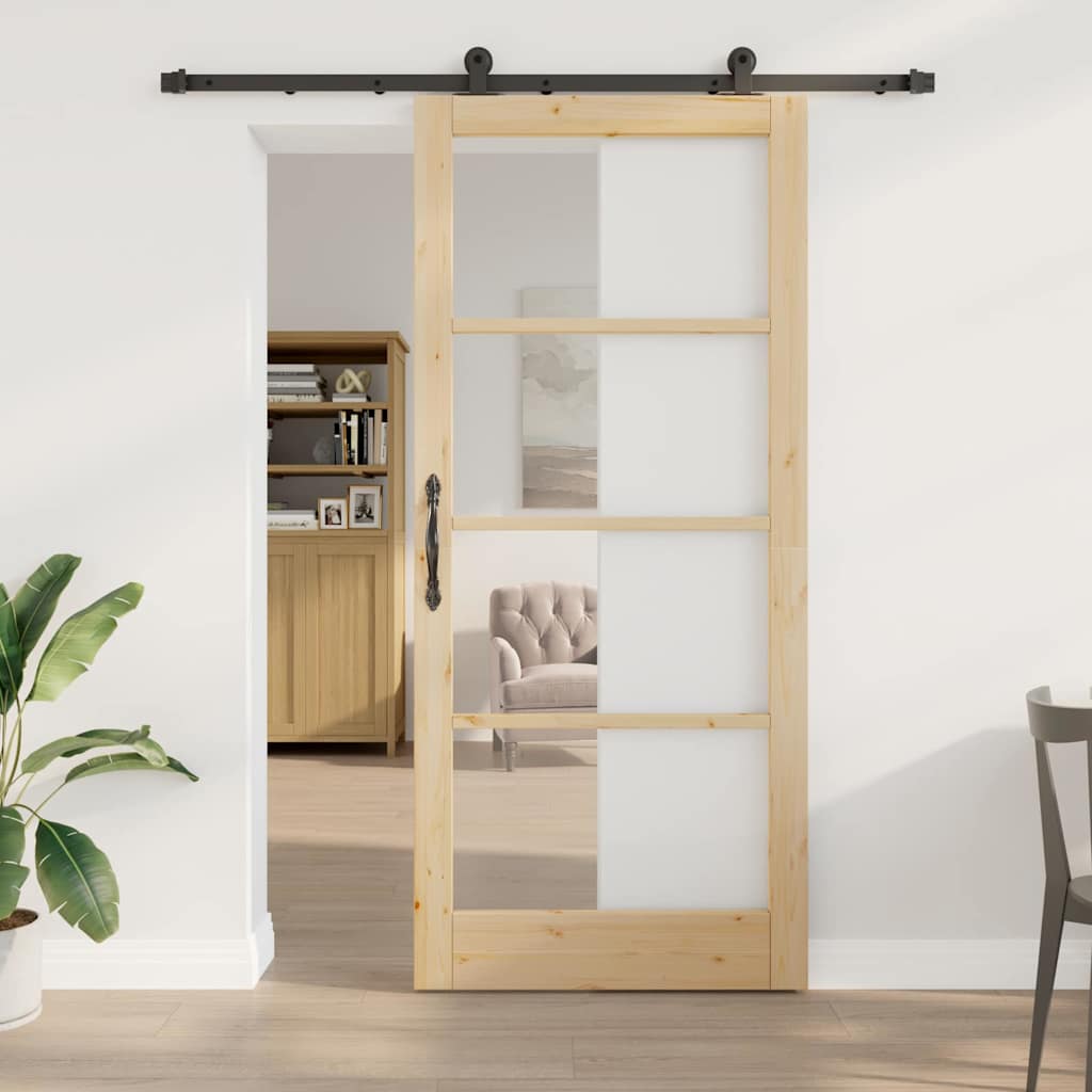 Sliding Door with Hardware Set 'ORKDAL'Solid Wood & Glass