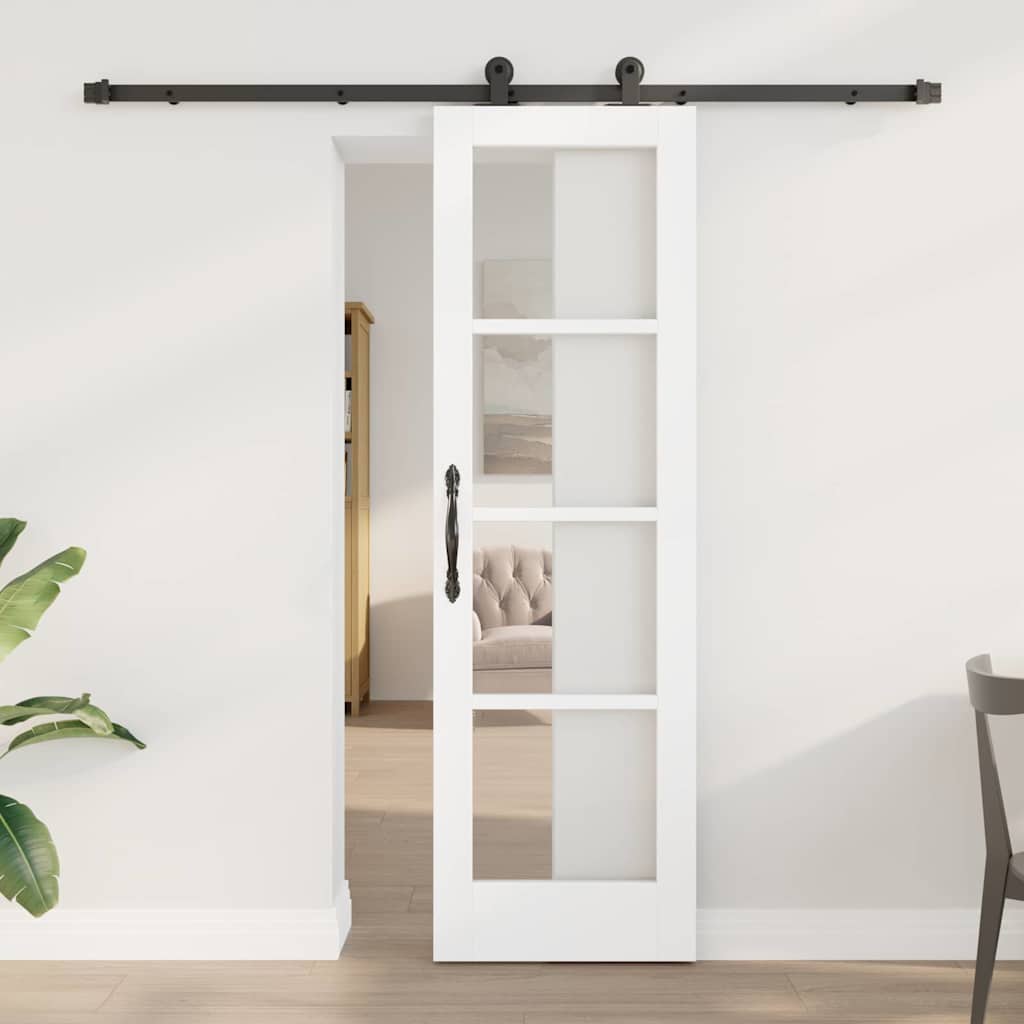 Sliding Door with Hardware Set 'ORKDAL'White Solid Wood&Glass