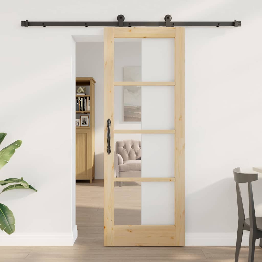Sliding Door with Hardware Set 'ORKDAL'Solid Wood & Glass
