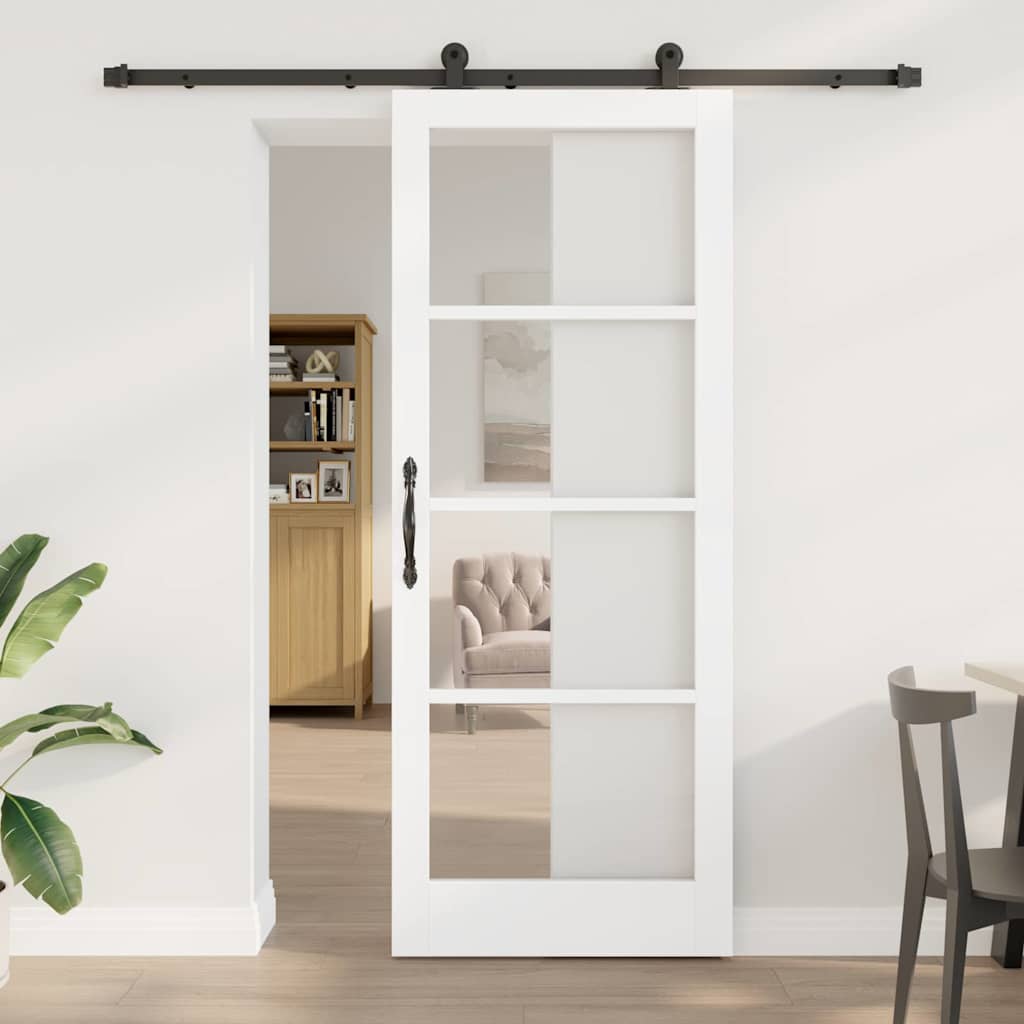 Sliding Door with Hardware Set 'ORKDAL'White Solid Wood & Glass