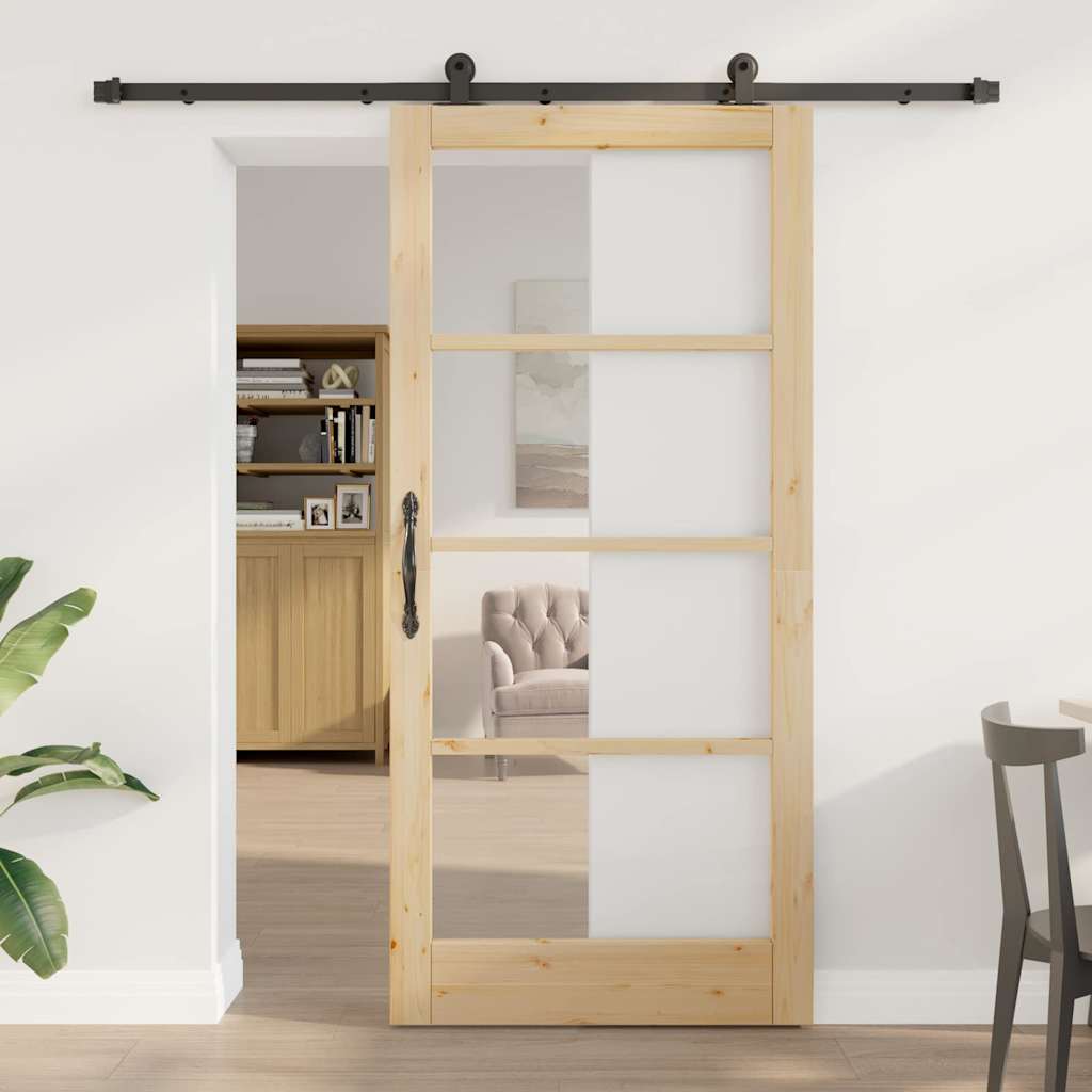 Sliding Door with Hardware Set 'ORKDAL'Solid Wood & Glass
