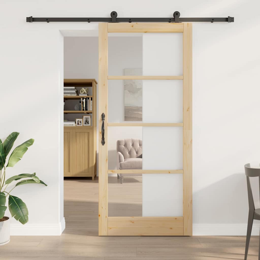 Sliding Door with Hardware Set 'ORKDAL'Solid Wood & Glass