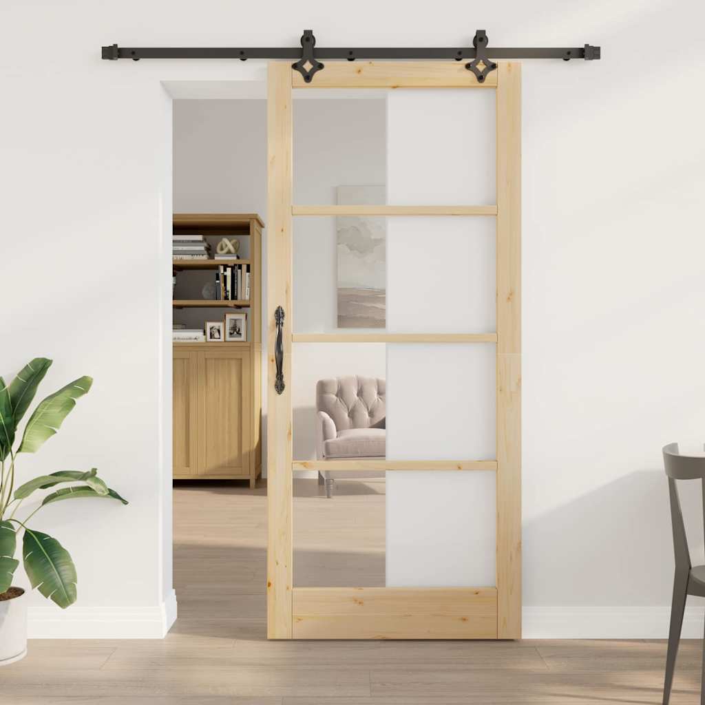 Sliding Door with Hardware Set 'ORKDAL'Solid Wood & Glass