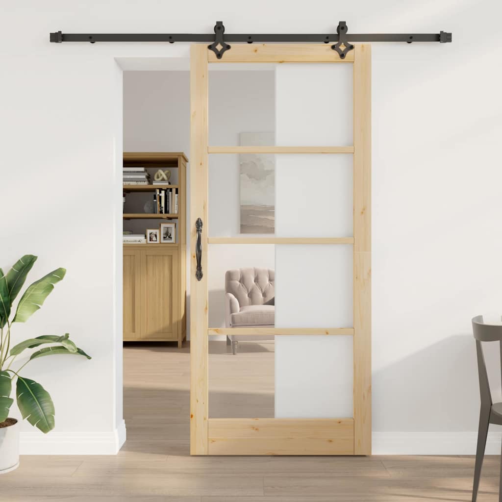 Sliding Door with Hardware Set 'ORKDAL'Solid Wood & Glass
