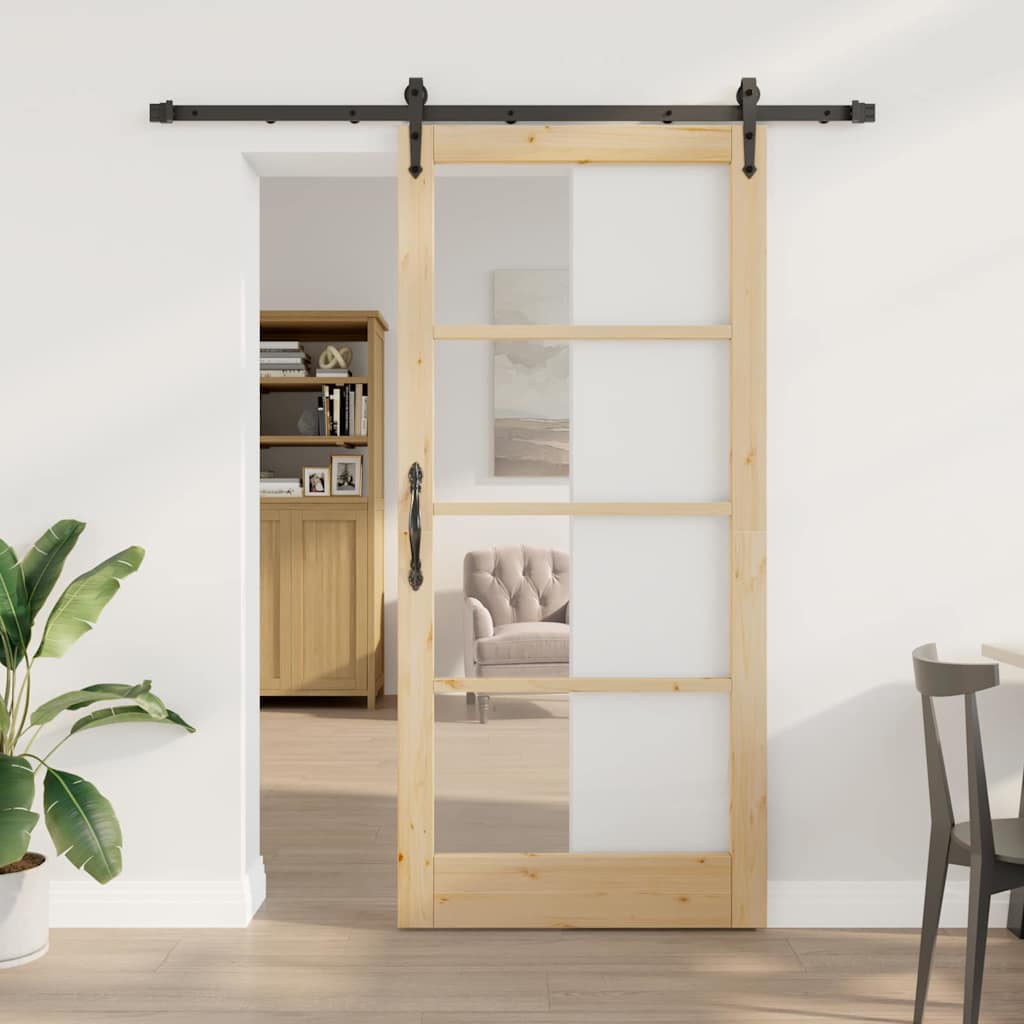 Sliding Door with Hardware Set 93x202 cm Solid Wood Pine