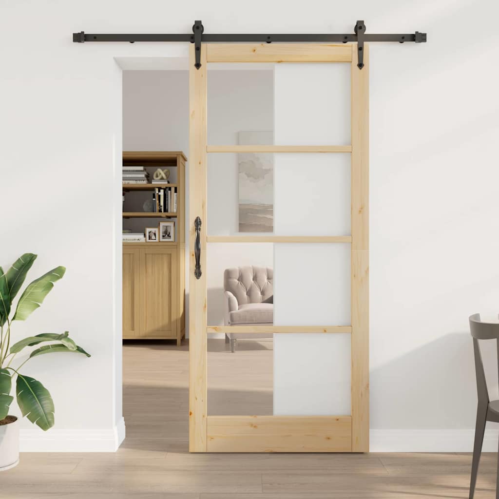 Sliding Door with Hardware Set 93x211 cm Solid Wood Pine