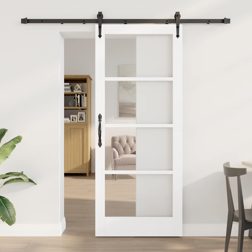Sliding Door with Hardware Set White 83x202 cm Solid Wood Pine