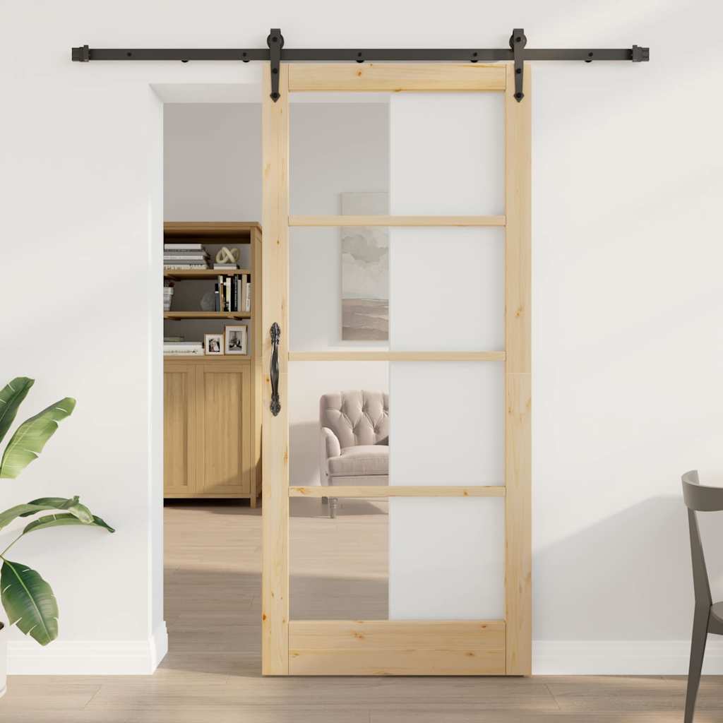 Sliding Door with Hardware Set 93x211 cm Solid Wood Pine