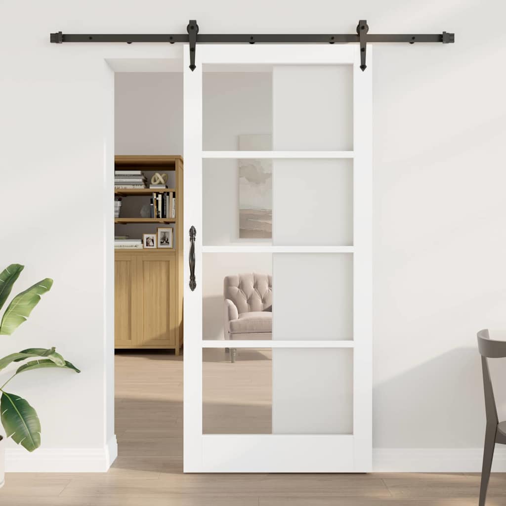 Sliding Door with Hardware Set White 93x211 cm Solid Wood Pine