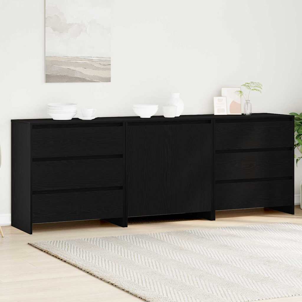 3-Piece Sideboards in Black Oak Engineered Wood