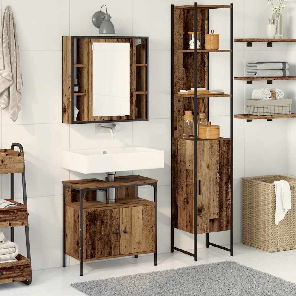Bathroom Sink Cabinet with Built-in Basin Old Wood Engineered Wood